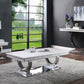 ACME Zander Sofa Table, White Printed Faux Marble & Mirrored Silver Finish