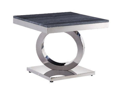 ACME Zasir End Table, Gray Printed Faux Marble & Mirrored Silver Finish