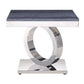 ACME Zasir End Table, Gray Printed Faux Marble & Mirrored Silver Finish