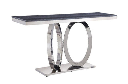 ACME Zasir Sofa Table, Gray Printed Faux Marble & Mirrored Silver Finish