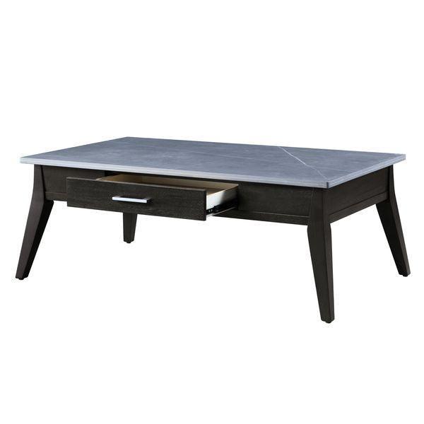 ACME Zemocryss Coffee Table, Sintered Stone Top & Dark Brown Finish