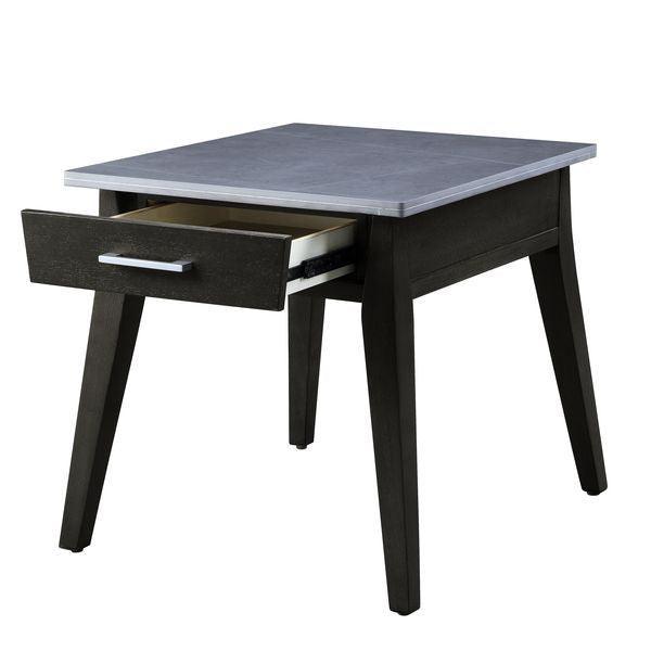 ACME Zemocryss End Table, Sintered Stone Top Marble Top & Dark Brown Finish