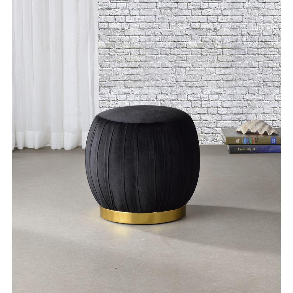 ACME Zinnia Ottoman, Black Velvet & Gold