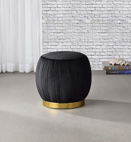 ACME Zinnia Ottoman, Black Velvet & Gold