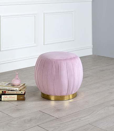 ACME Zinnia Ottoman, Pink Carnation Velvet & Gold