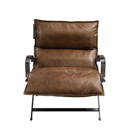 ACME Zulgaz Accent Chair, Cocoa Top Grain Leather & Matt Iron Finish