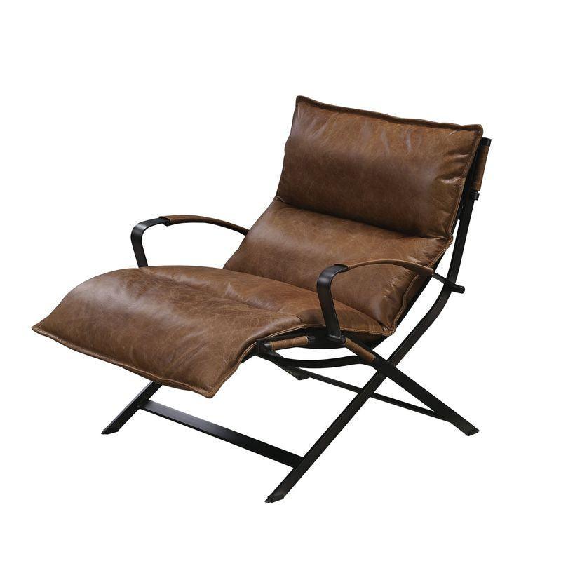 ACME Zulgaz Accent Chair, Cocoa Top Grain Leather & Matt Iron Finish