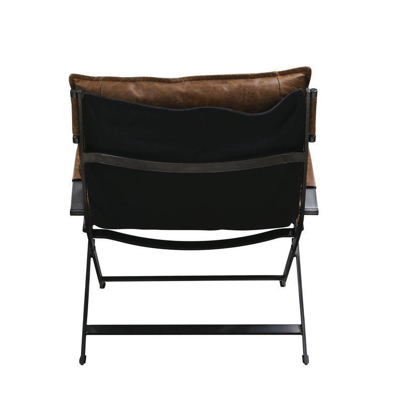 ACME Zulgaz Accent Chair, Cocoa Top Grain Leather & Matt Iron Finish