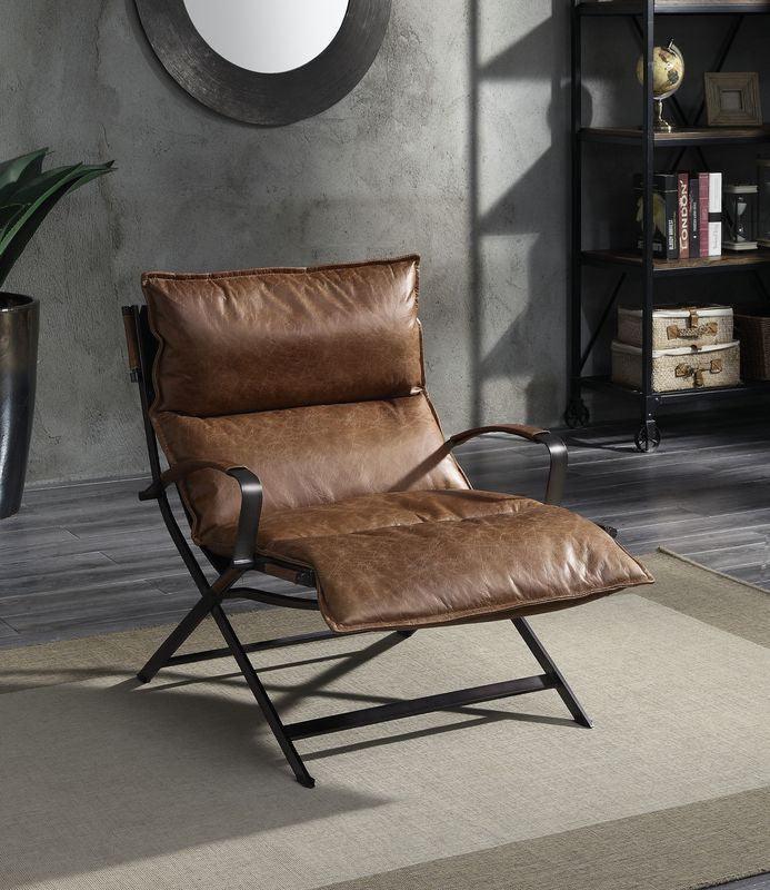 ACME Zulgaz Accent Chair, Cocoa Top Grain Leather & Matt Iron Finish