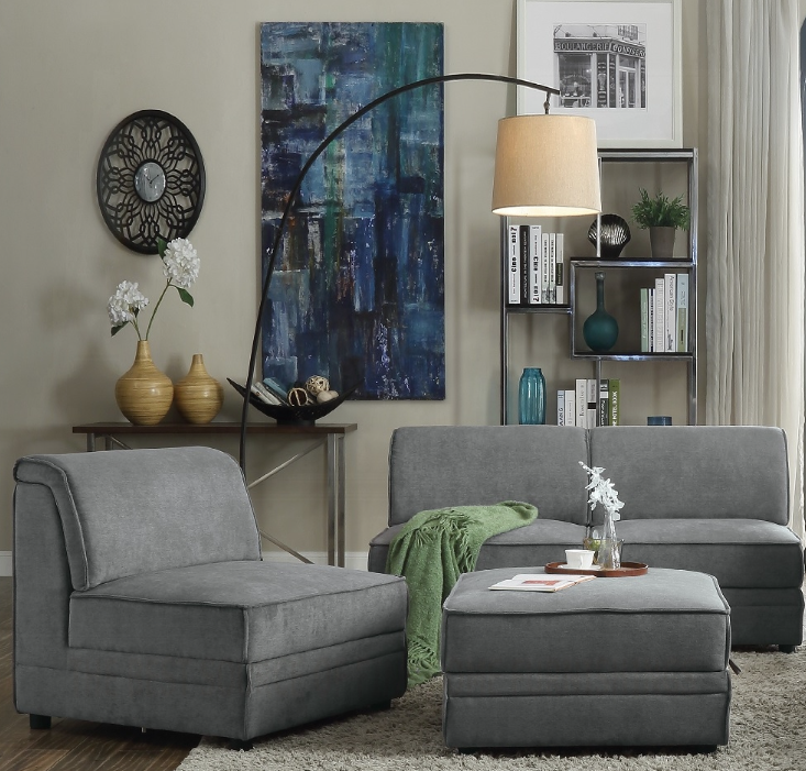 Bois Modular Armless Chair, Gray Velvet