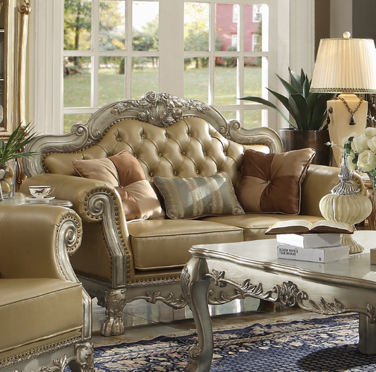 Dresden Loveseat w/3 Pillows, Gold Patina