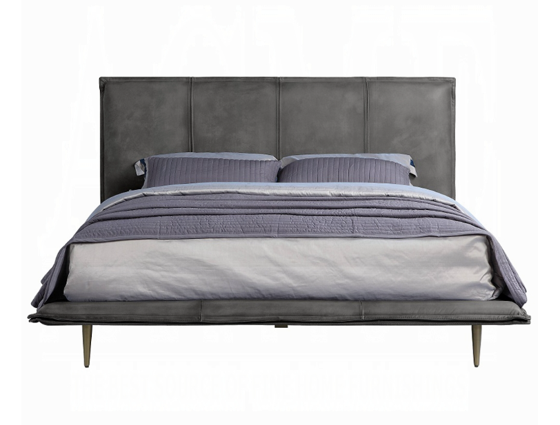 Metis Eastern King Bed, Gray Top Grain Leather