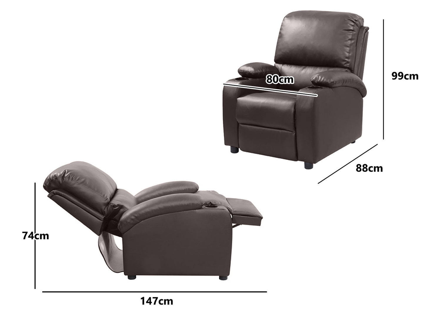 ComfortLuxe Brown Push Back Recliner with Cup Holder