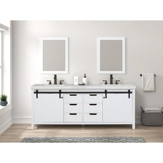 Eviva Dallas 84 Inch White Barn Door Bathroom Vanity with White Top-EVVN529-84WHW