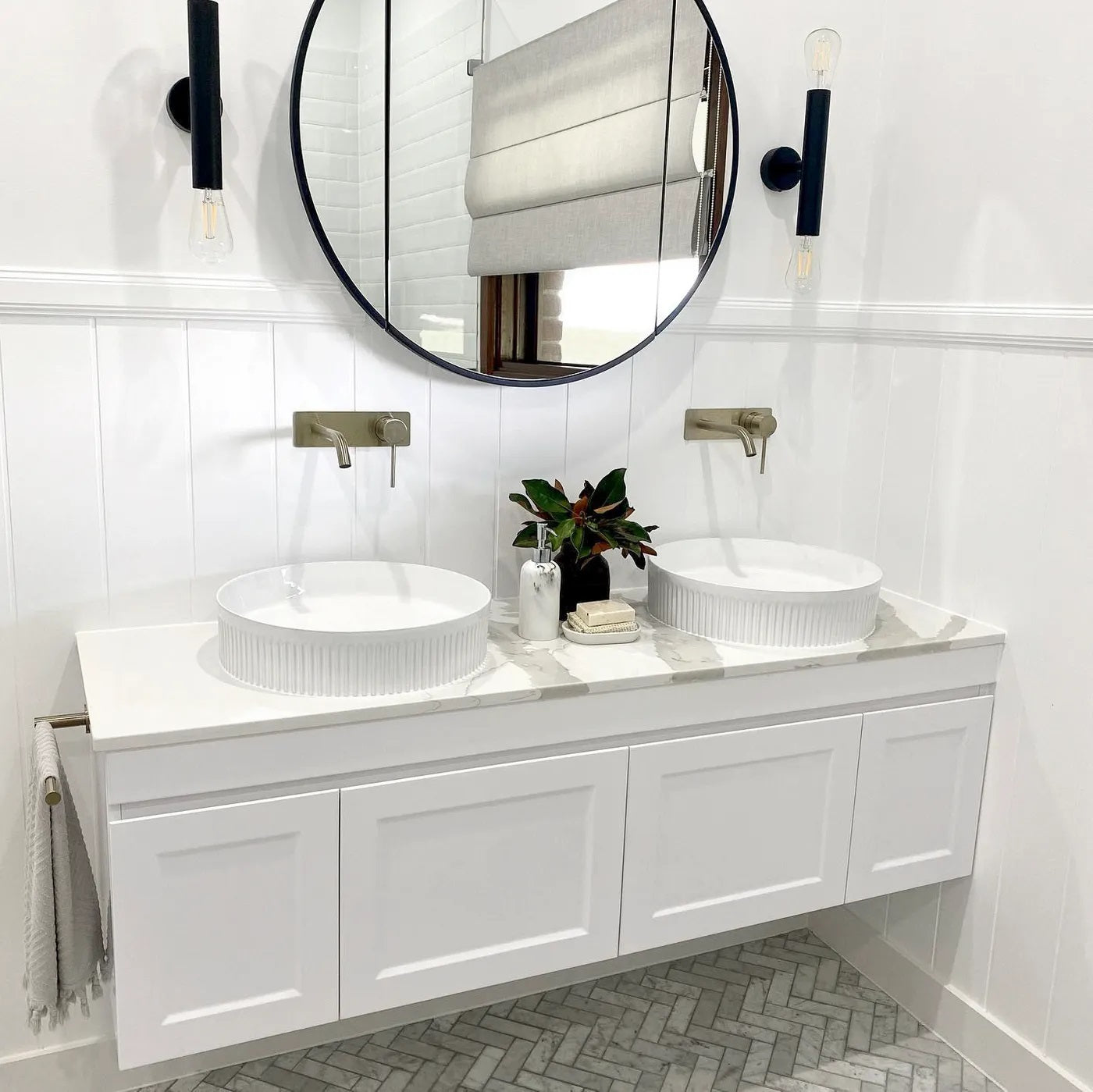 LuxeCraft Matte White Double Bowl Wall Hung Vanity