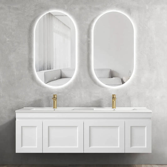 LuxeCraft Matte White Double Bowl Wall Hung Vanity