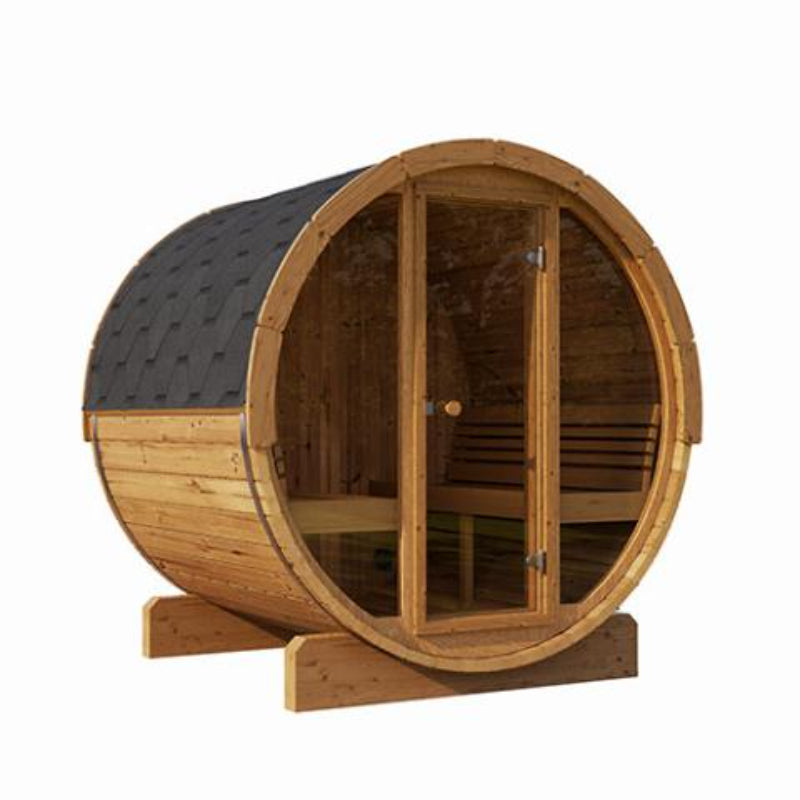 SaunaLife Model E8G Sauna Barrel Glass Front ERGO Series Sauna Barrel 87"D x 81"H, 6-Person, Glass Front