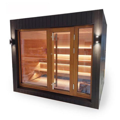 SaunaLife Model G7S Pre-Assembled Outdoor Home Sauna Garden-Series Fully Assembled Backyard Home Sauna with Bluetooth Audio, Up to 6 Persons