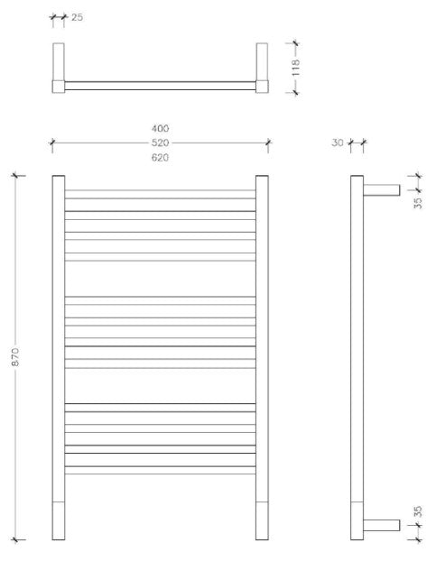 LuxeWarm Matte Black Heated Towel Ladder 870MM